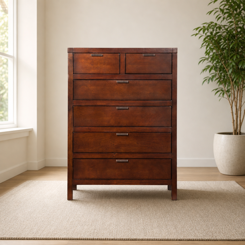 Carmel 6 Drawer Chest centered in a warm neutral furnished room