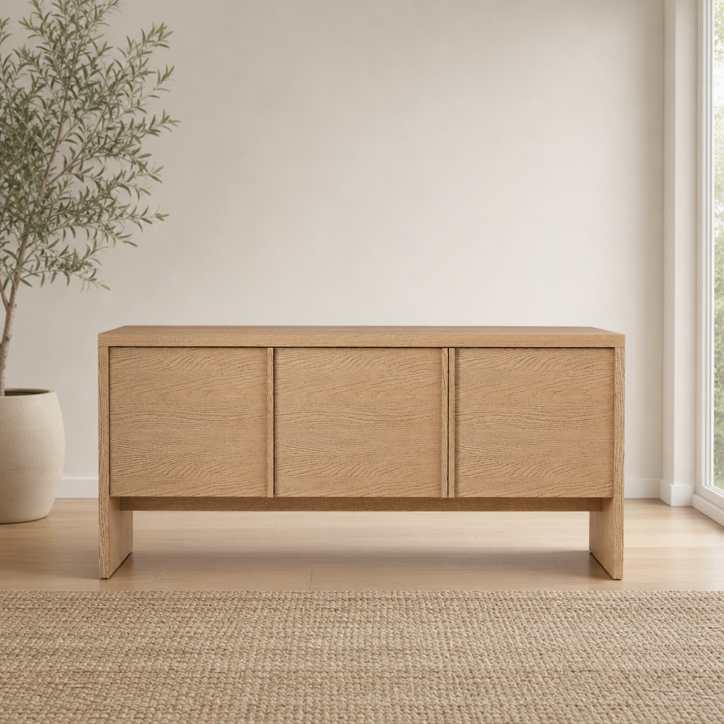 Flo Sideboard, Natural centered in a warm neutral furnished room