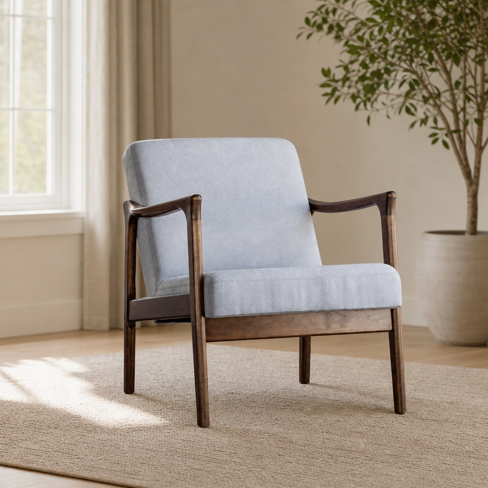 Zephyr Lounge Chair centered in a warm neutral furnished room