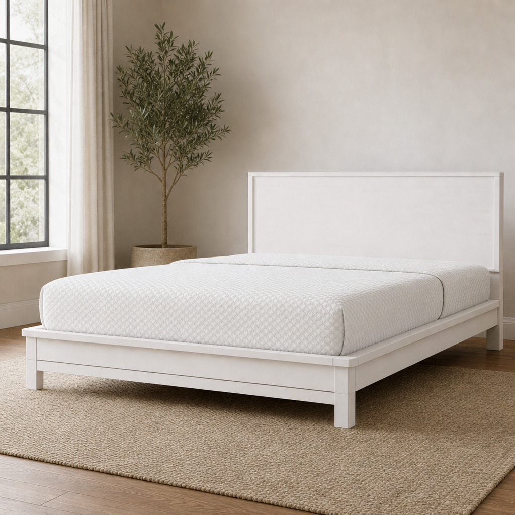 Nova Standard King Platform Bed centered in a warm neutral furnished room