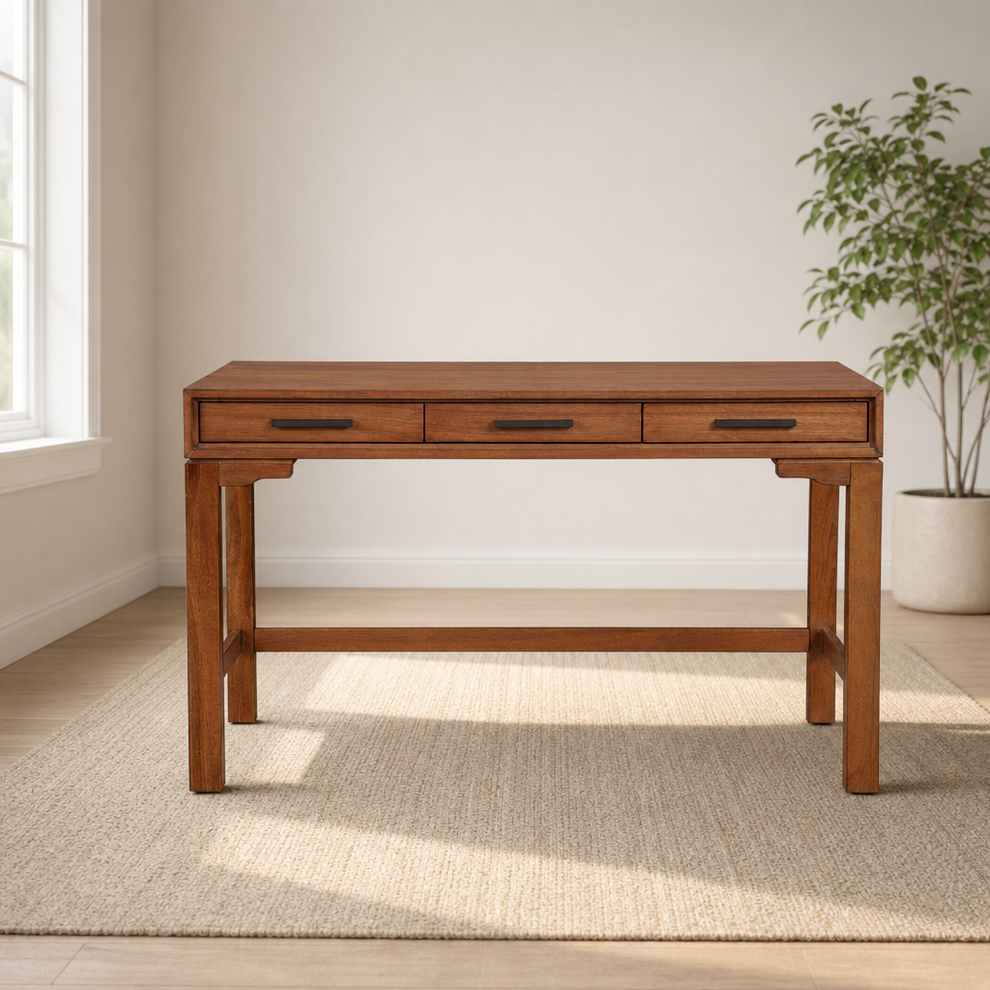Nova Large Desk centered in a warm neutral furnished room