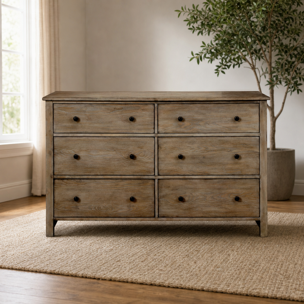 Classic Dresser, Natural centered in a warm neutral furnished room