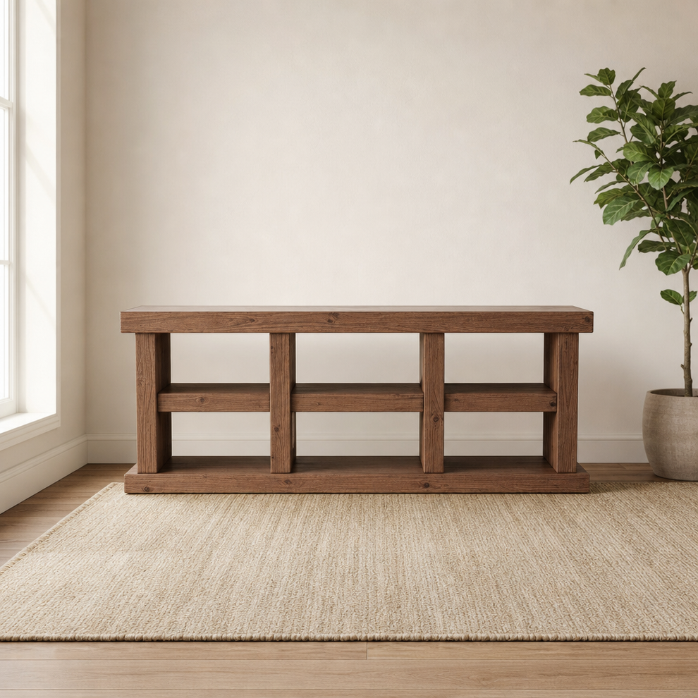 Sequoia 80" Console Table, Walnut centered in a warm neutral furnished room