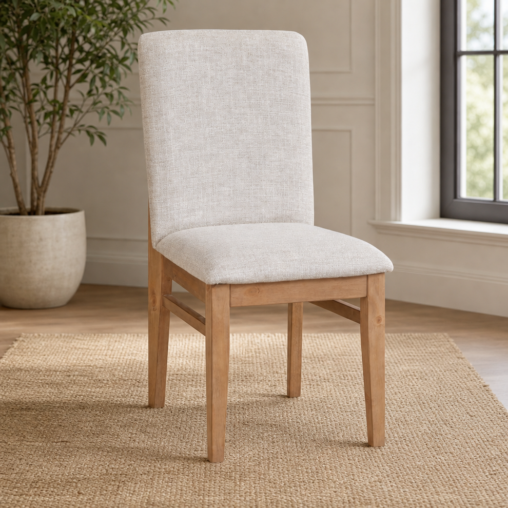 Olejo Dining Side Chairs, Natural centered in a warm neutral furnished room