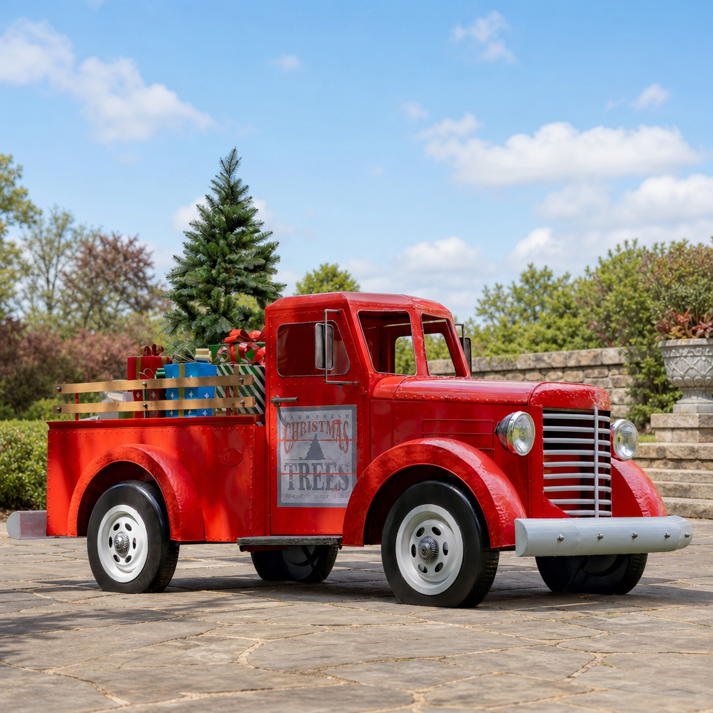 Large Red “Charleston” Truck Display with LED Headlights centered in a warm neutral furnished room