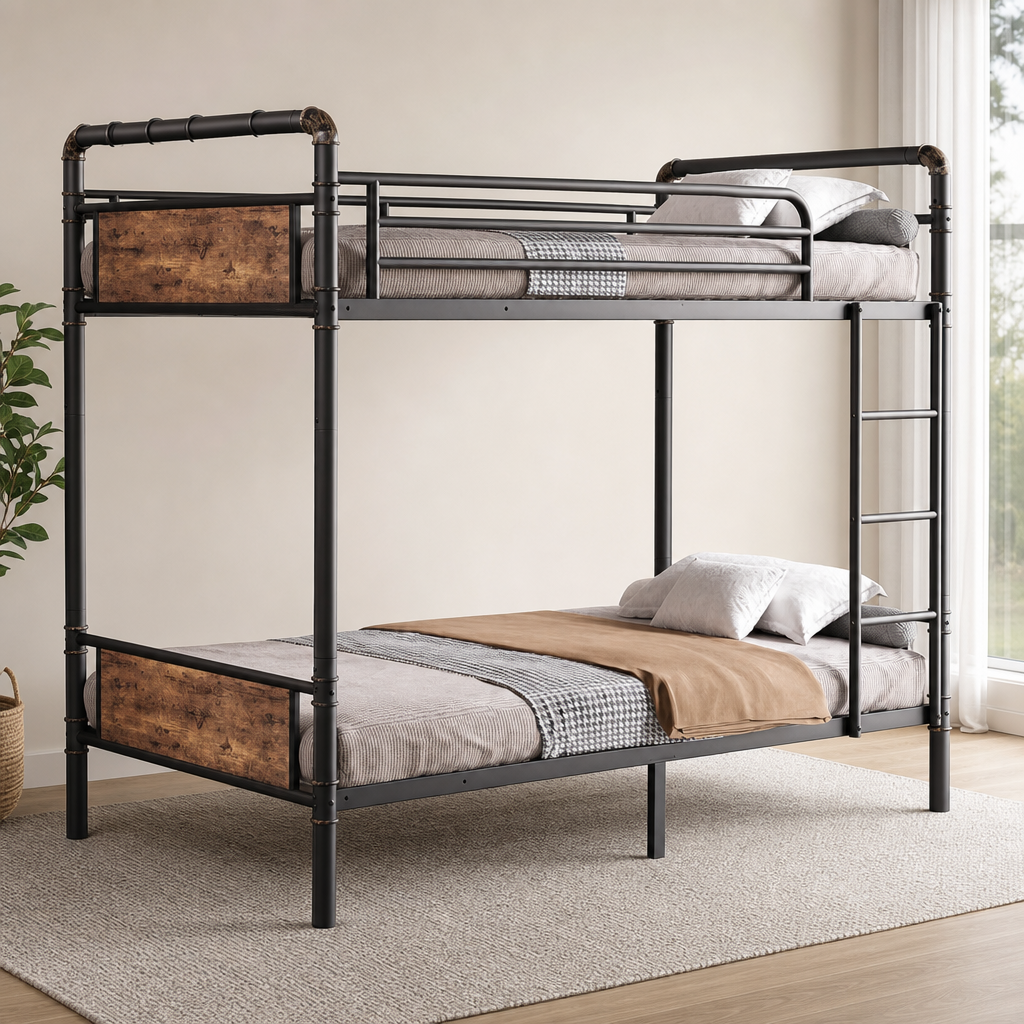 Metal Bunk Bed — Convertible Twin / Twin Over Full, 440/330 lb Capacity centered in a warm neutral furnished room