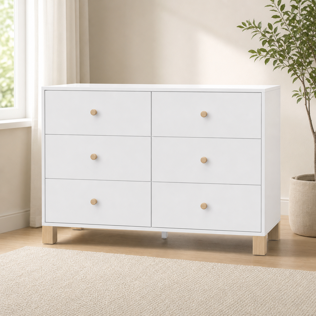 Kids Dresser centered in a warm neutral furnished room