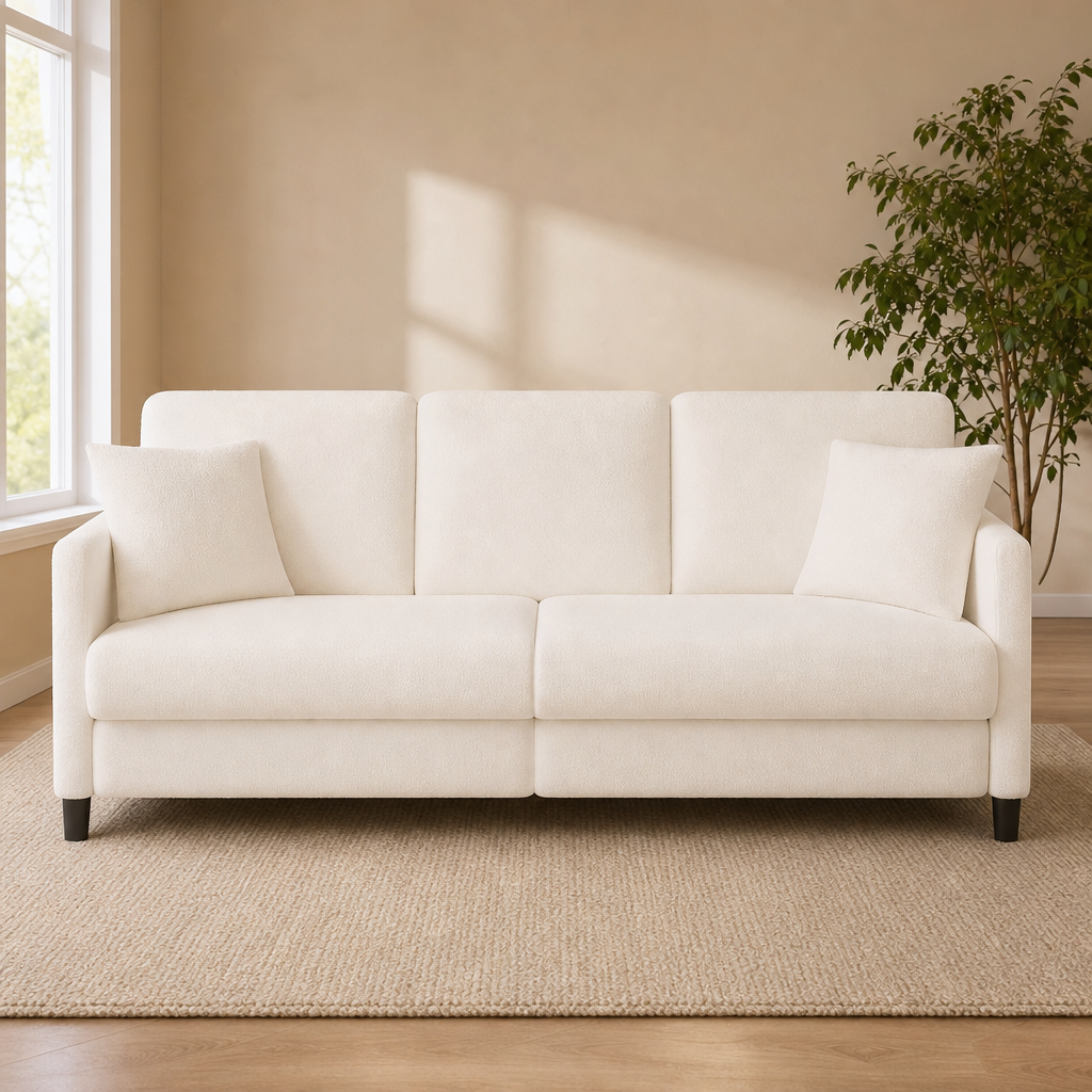 Teddy Fabric Sofa — 83" Sofa or L-Shaped Option, Removable Covers centered in a warm neutral furnished room
