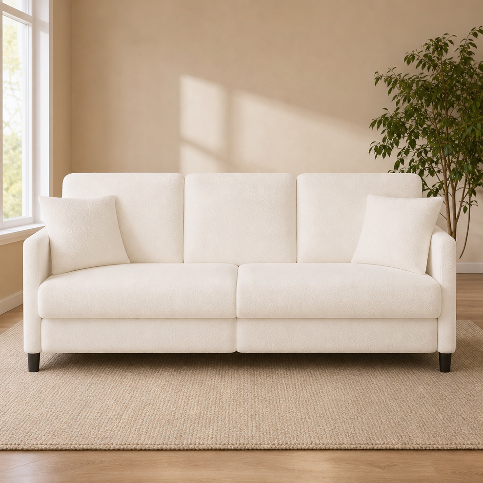 Teddy Fabric Sofa — 83" Sofa or L-Shaped Option, Removable Covers centered in a warm neutral furnished room