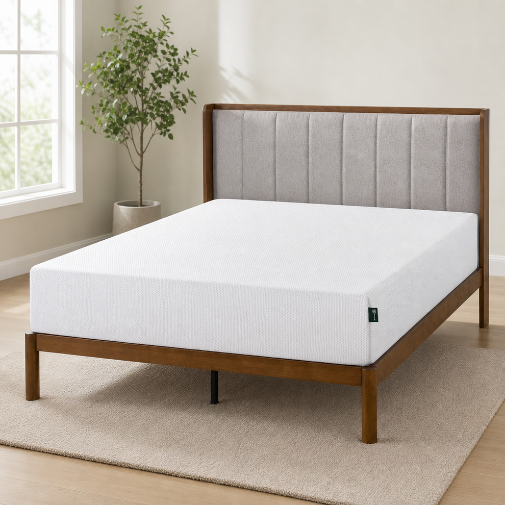 Green Tea Cooling Gel Memory Foam Mattress — Medium Feel centered in a warm neutral furnished room