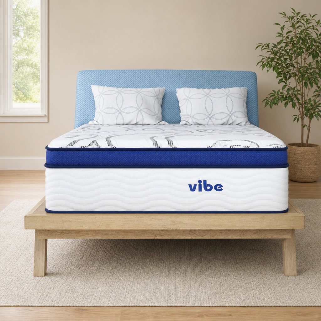 Gel Foam Mattress — 10 & 12-Inch Profiles (Queen, Full, King) centered in a warm neutral furnished room