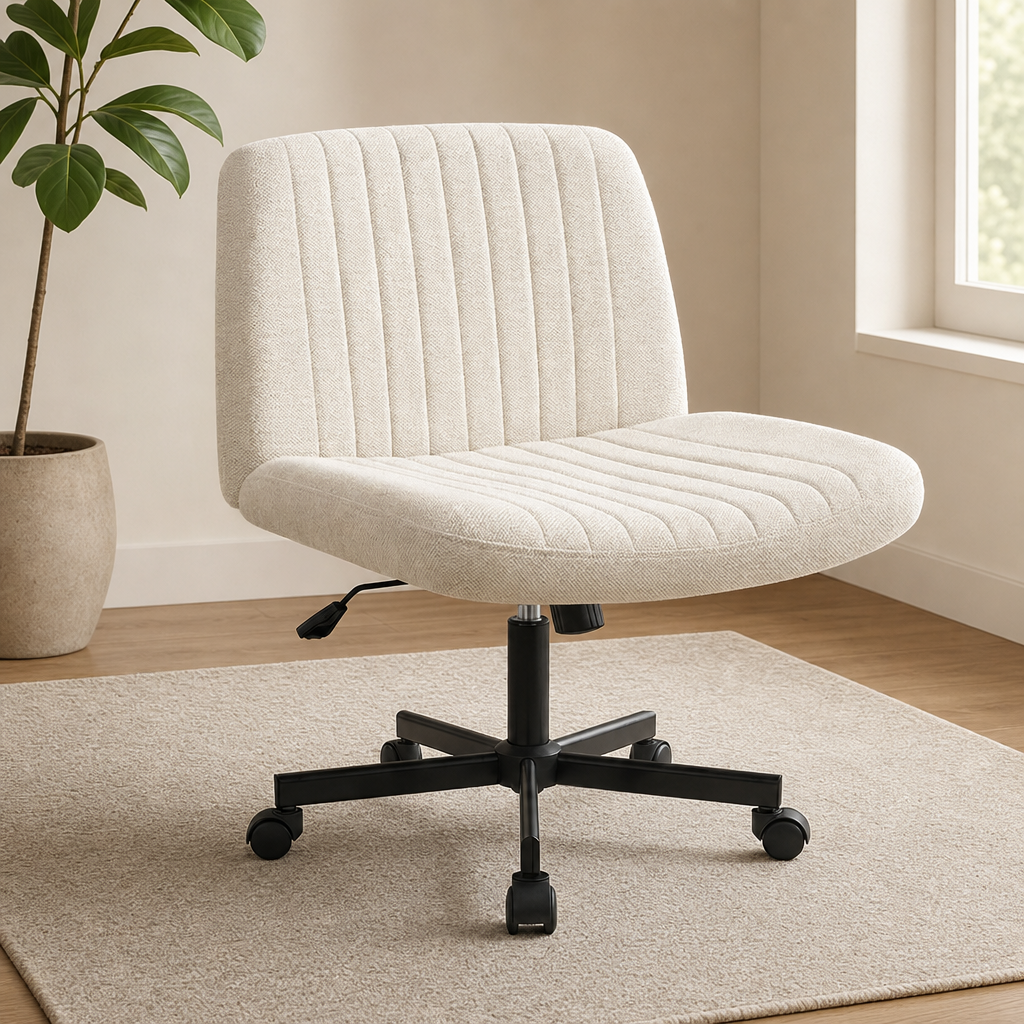 Wide Armless Swivel Desk Chair, Height-Adjustable, 300 lb Capacity centered in a warm neutral furnished room