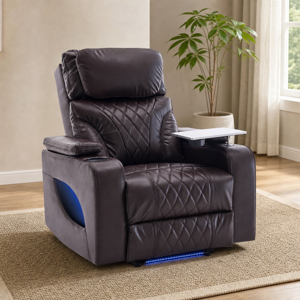 Power Home Theater Recliner with Massage & Heat, Brown (Medium) centered in a warm neutral furnished room
