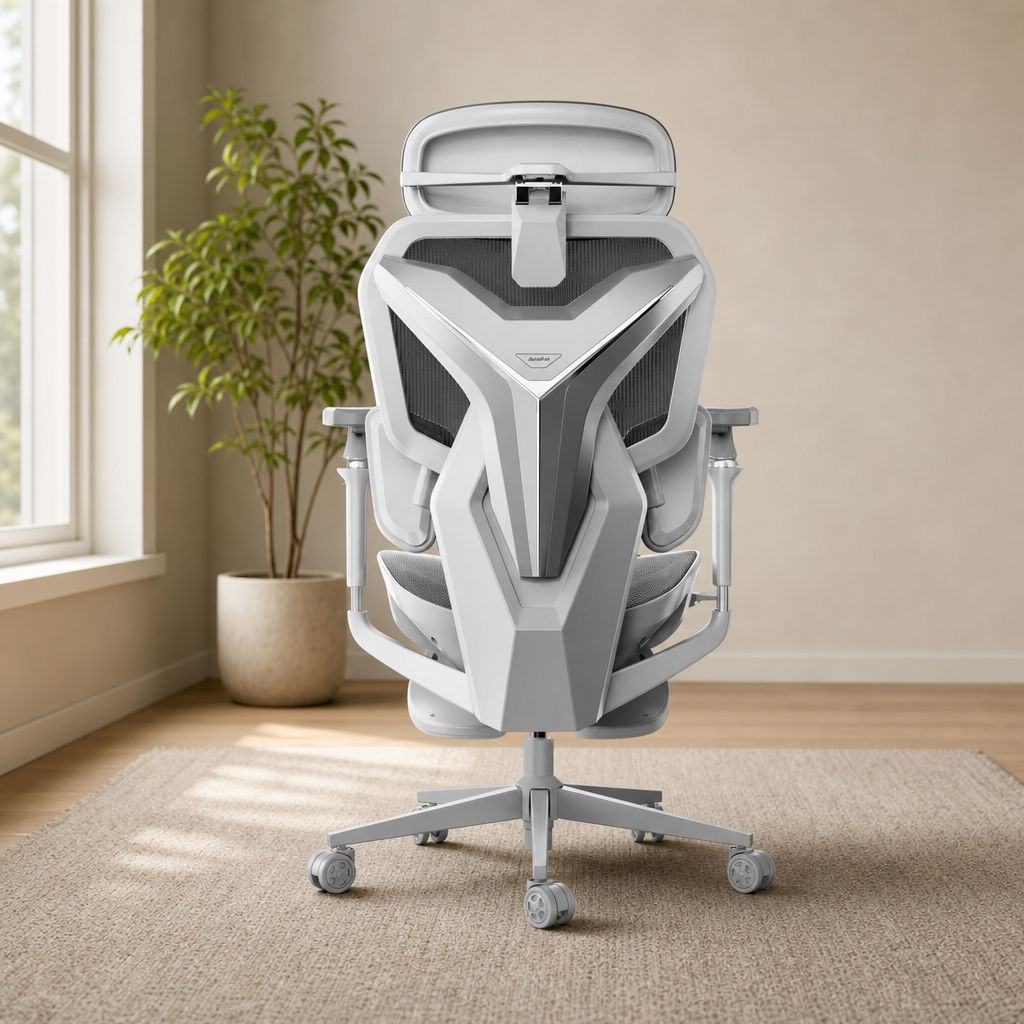 G7 Gaming Chair — 3-Zone Floating Lumbar, T-Lock Support, 22-Point Adjustments centered in a warm neutral furnished room