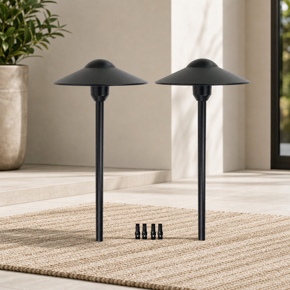 Low-Voltage Pathway Lights 2-Pack, Replaceable G4 LED, Warm White centered in a warm neutral furnished room