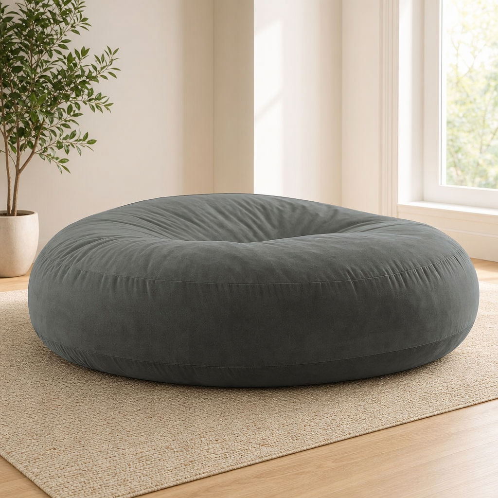 6 ft Convertible Giant Bean Bag Bed & Chair — Prefilled, Removable Cover centered in a warm neutral furnished room