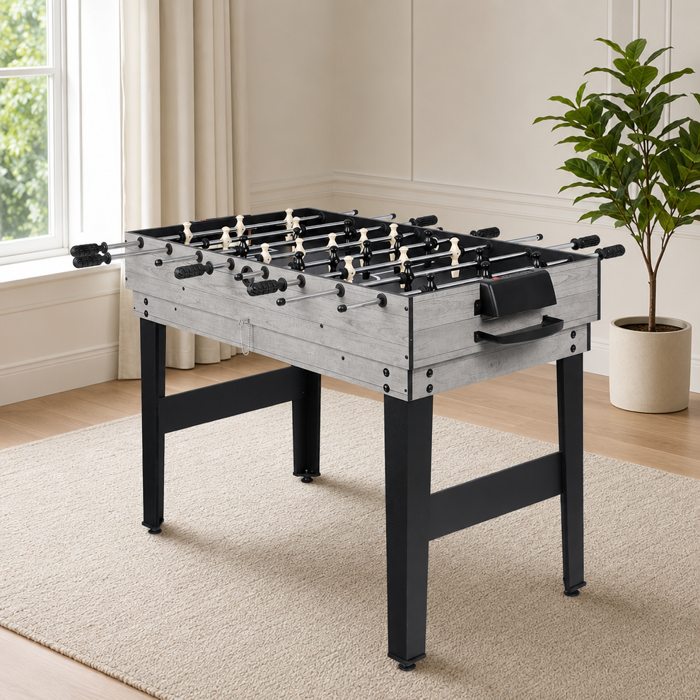 10-in-1 Combo Game Table — Foosball & Billiards with 10 Interchangeable Games, 48  centered in a warm neutral furnished room