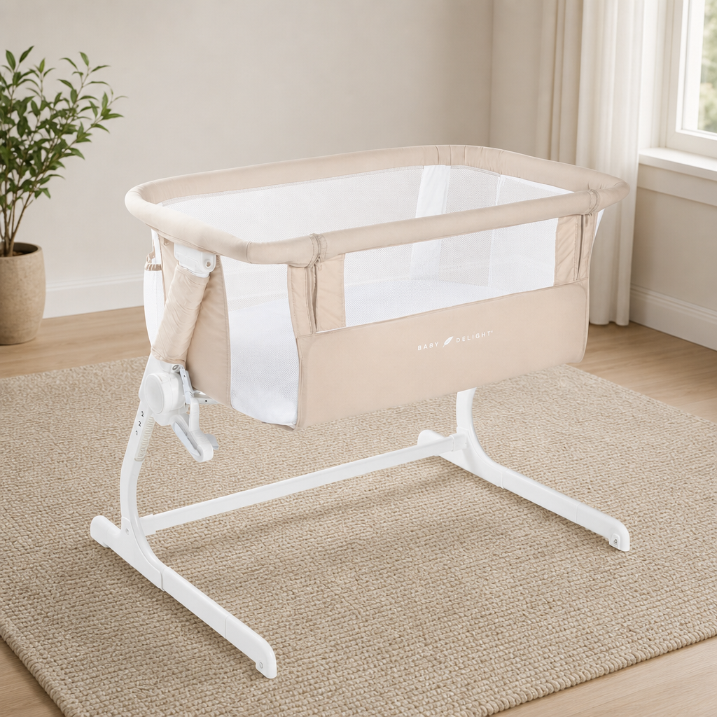 Beside Me Dreamer Bassinet & Bedside Sleeper, Organic Cotton centered in a warm neutral furnished room