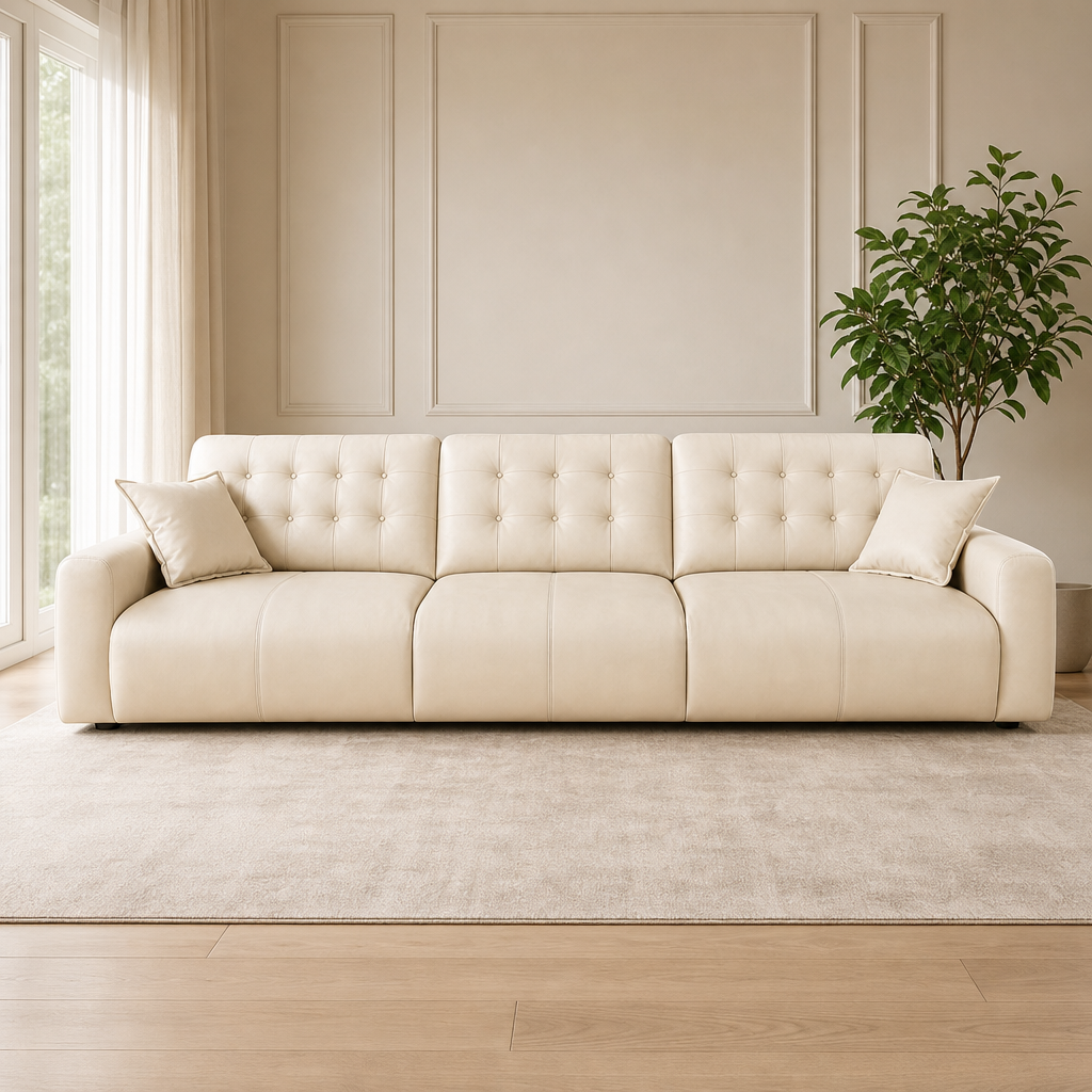Extra-Large PU Leather 3-Seat Sectional Sofa with Adjustable Backrest centered in a warm neutral furnished room