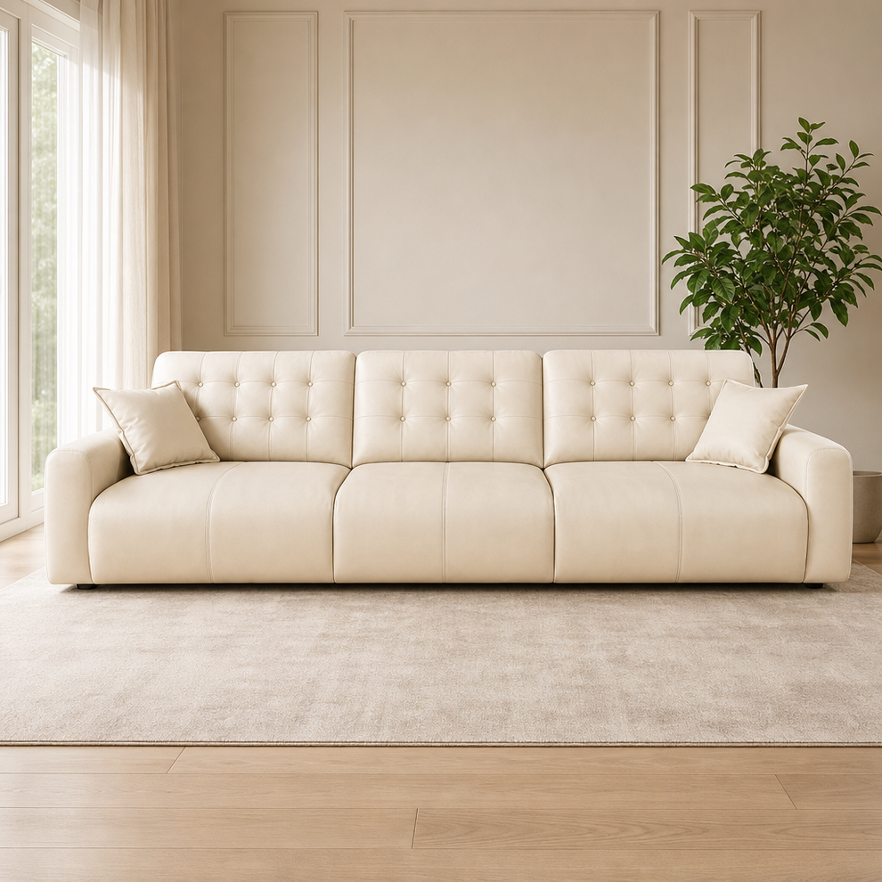 Extra-Large PU Leather 3-Seat Sectional Sofa with Adjustable Backrest centered in a warm neutral furnished room