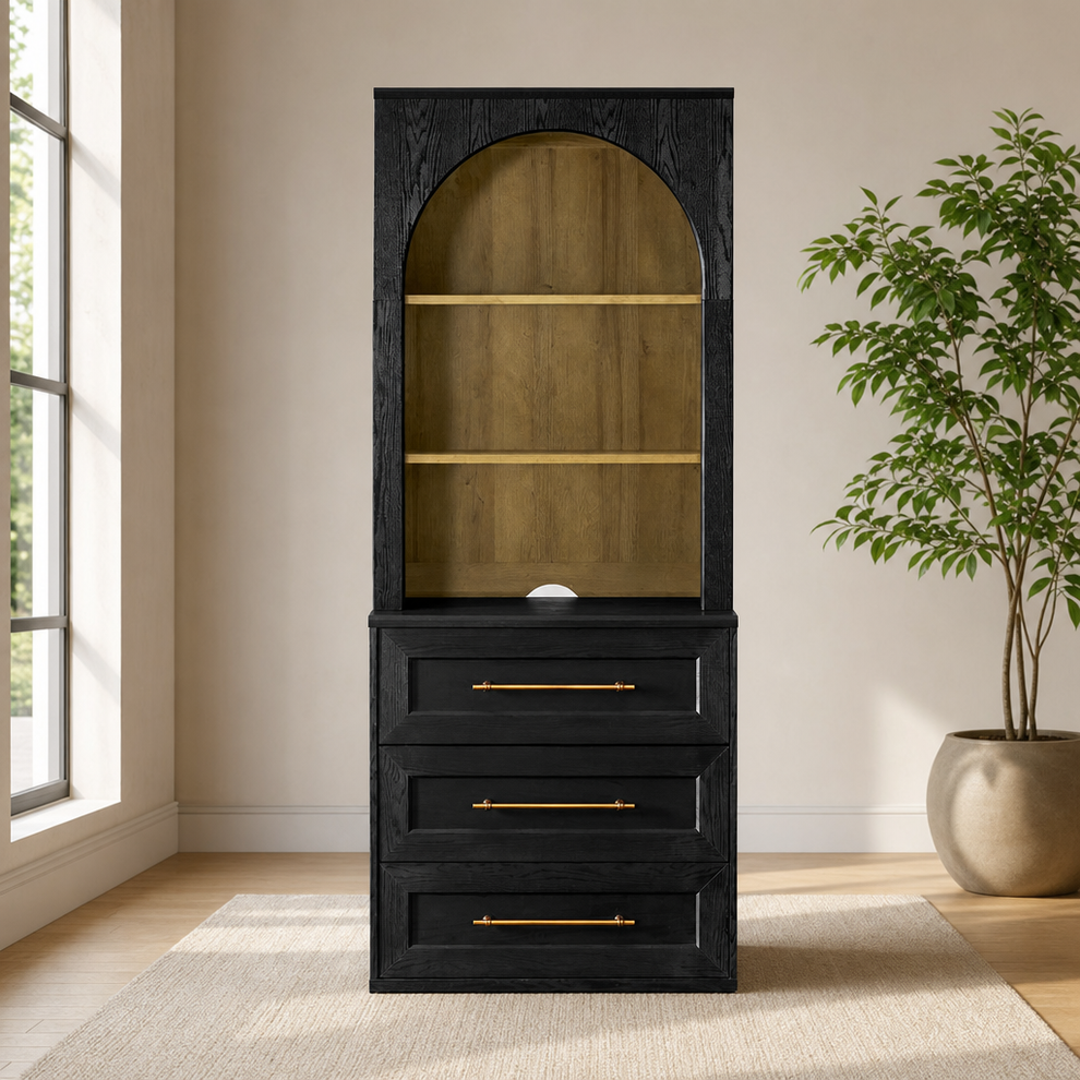Storage Cabinet with Hutch — Sideboard Buffet & Pantry Organizer centered in a warm neutral furnished room