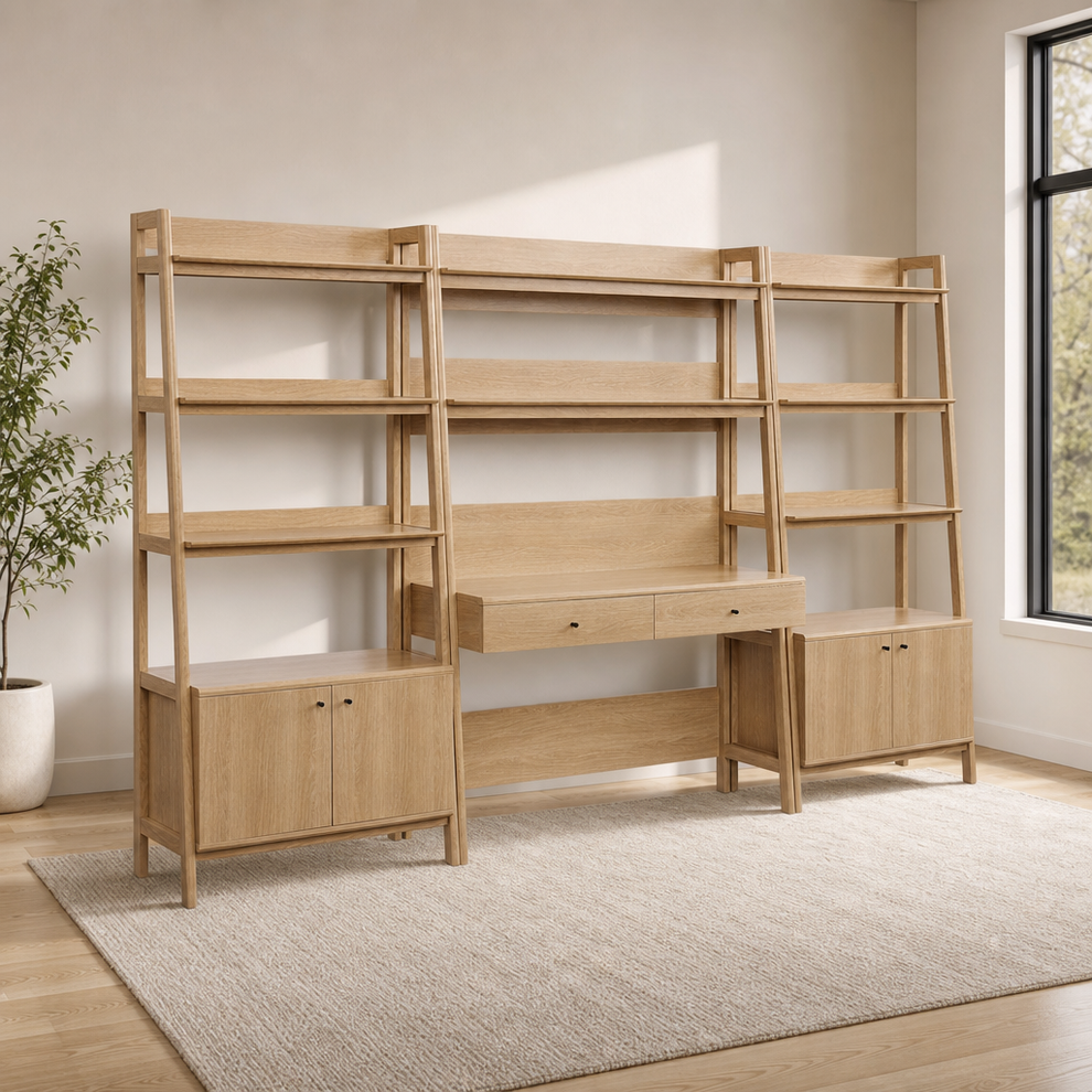 3-Piece Home Office Set with 49-Inch Desk & Two 21-Inch Bookshelves centered in a warm neutral furnished room