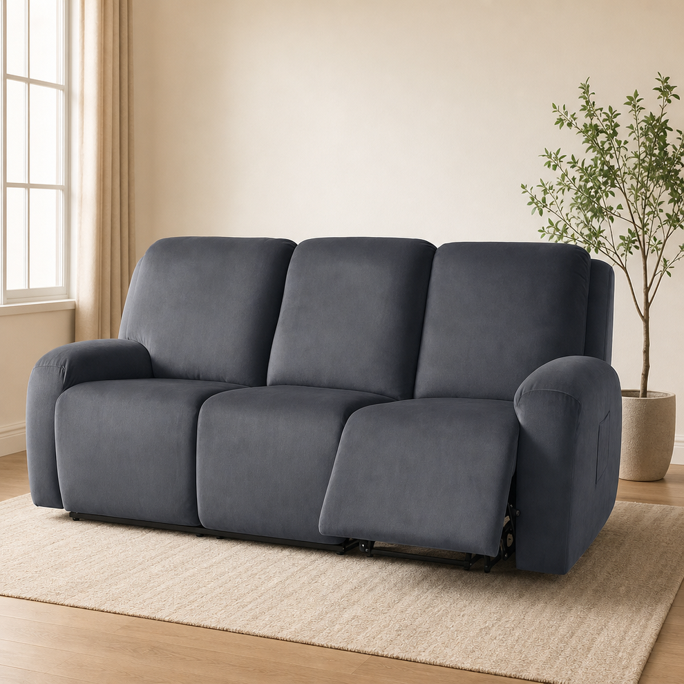 Velvet 3-Piece Recliner Sofa Cover — TPU-Backed, Fits 69–91 in centered in a warm neutral furnished room