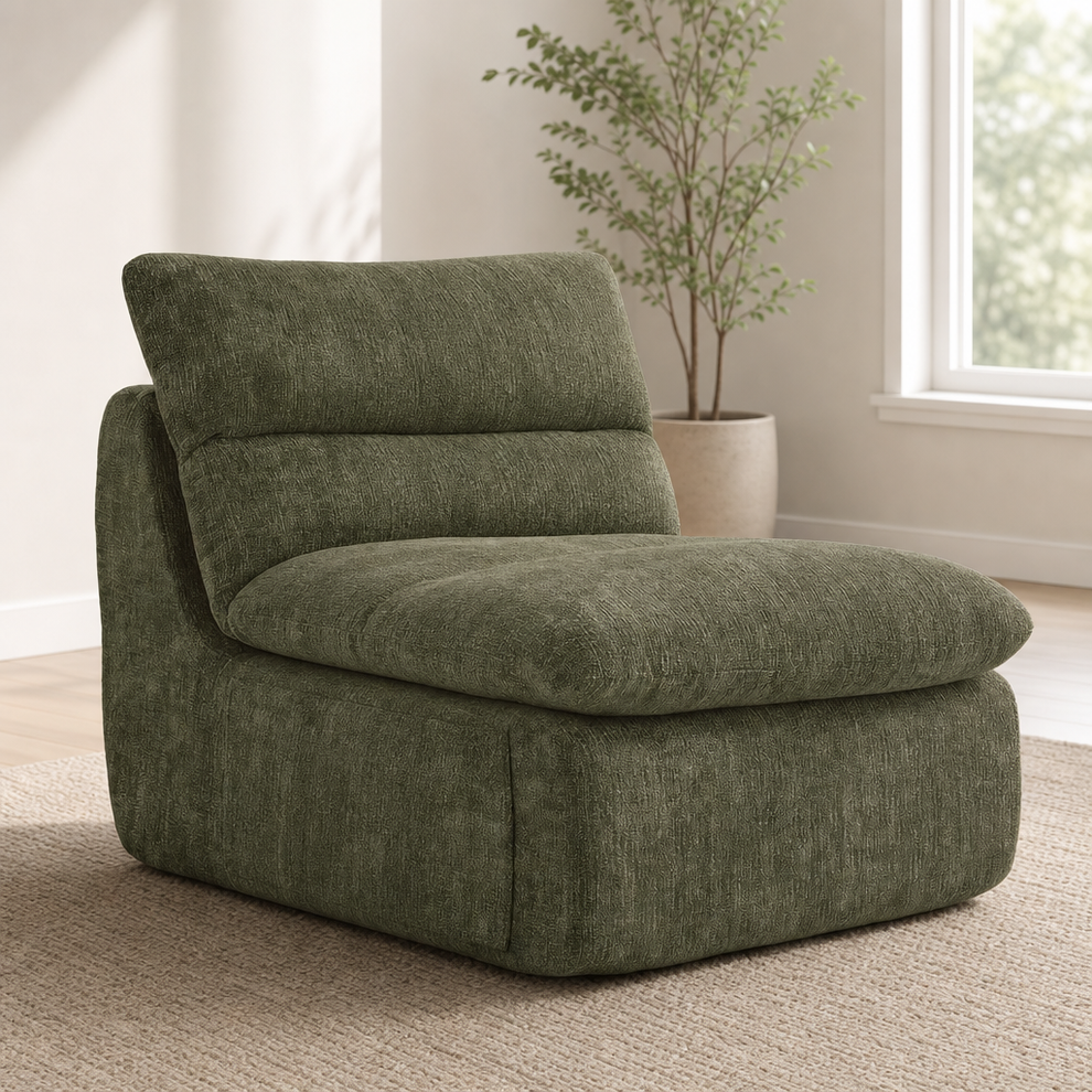 Boneless Floor Chair, Chenille Cover, Shredded Memory Foam, Waterproof Non-Slip Ba centered in a warm neutral furnished room