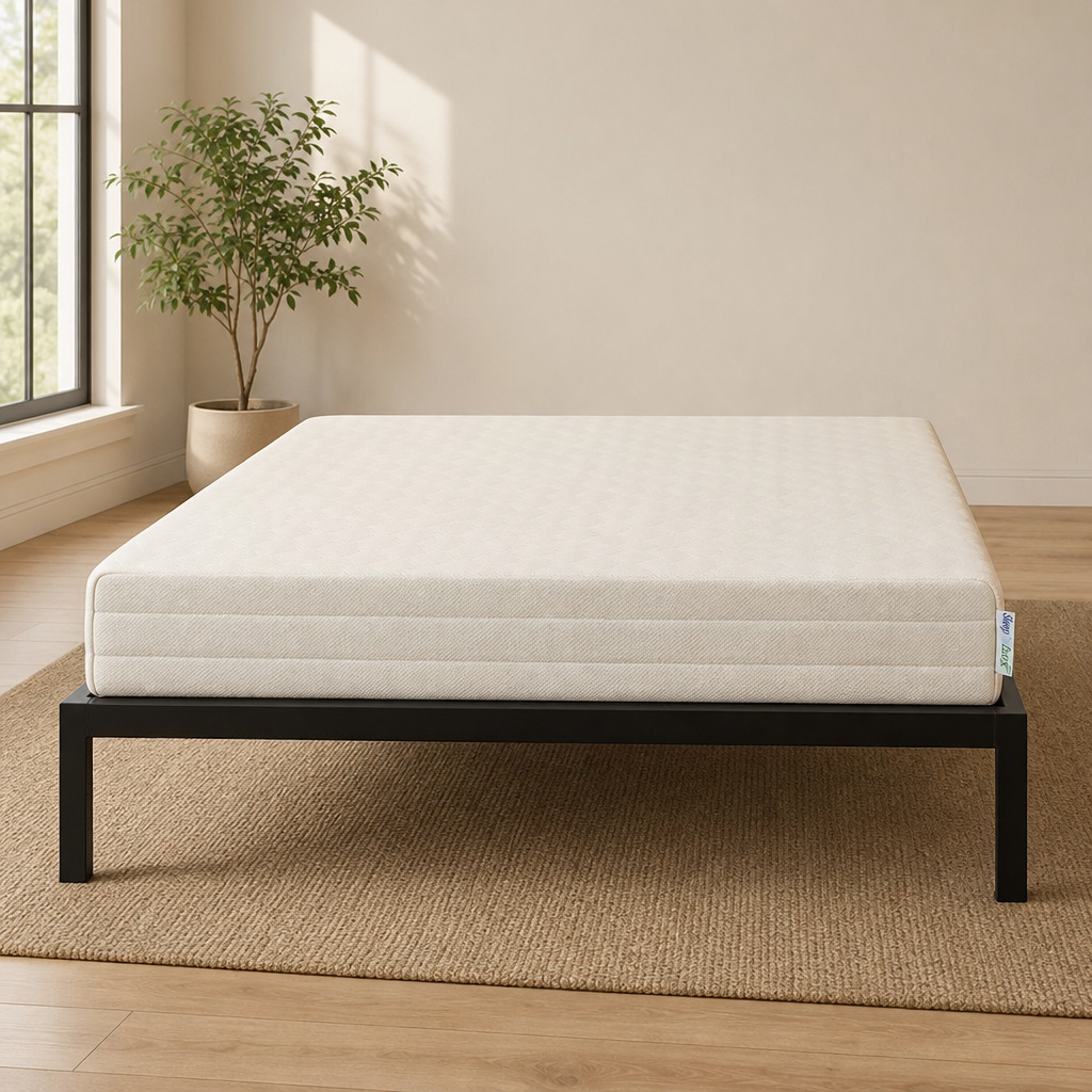 Organic Latex Mattress — Medium Firmness, 8" Thick centered in a warm neutral furnished room