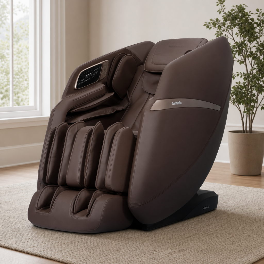 Full-Body 3D Massage Chair Astoria — Zero Gravity, 36-Cell Air, Heated Foot & Calf centered in a warm neutral furnished room