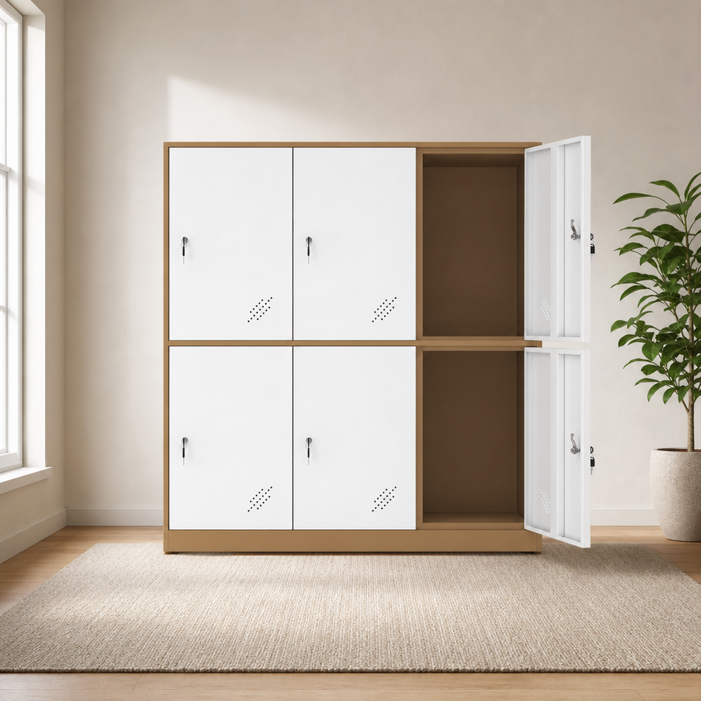 MECOLOR 6 Door Metal Office Storage Locker Cabinet, Gym School and Home Locker,Met centered in a warm neutral furnished room
