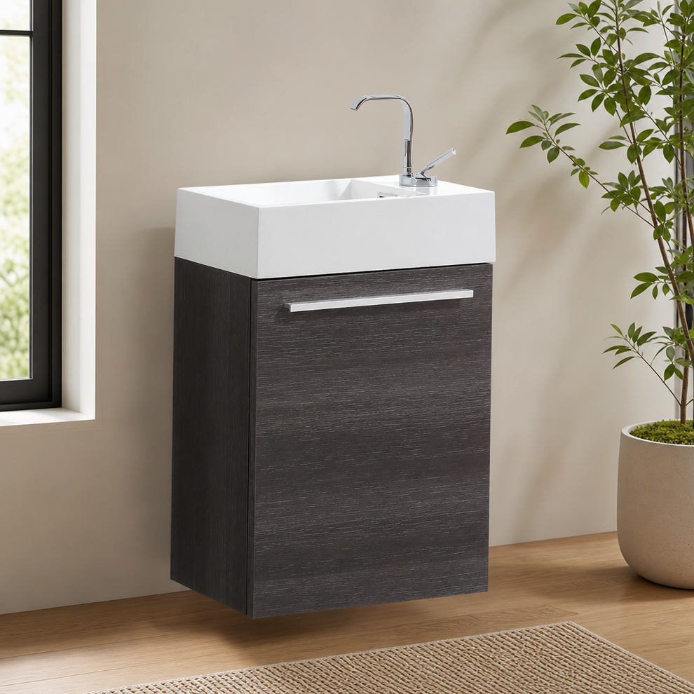 Blossom 18" Small Bathroom Vanity with Sink, Solid Wood Floating Vanity Cabinet, M centered in a warm neutral furnished room