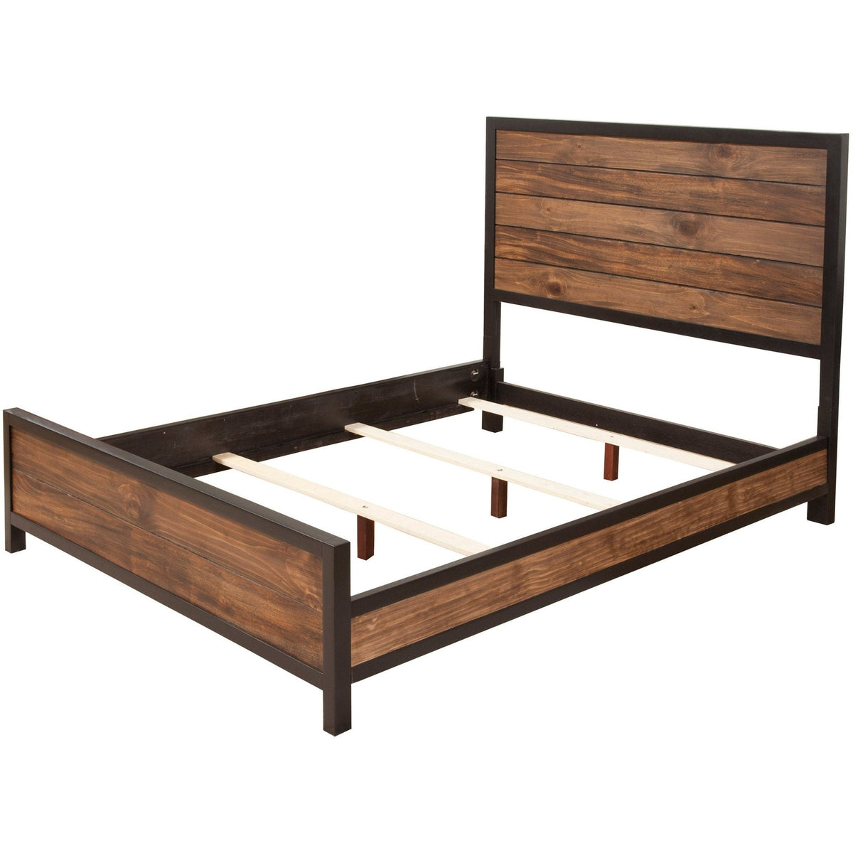 Angled view of the bed frame with exposed support slats