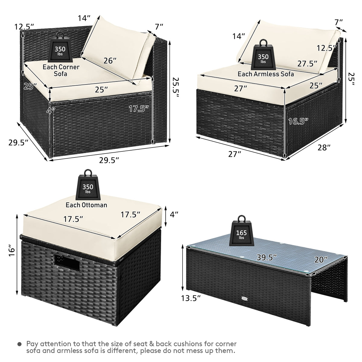 8 Pieces Patio Rattan Storage Table Furniture Set
