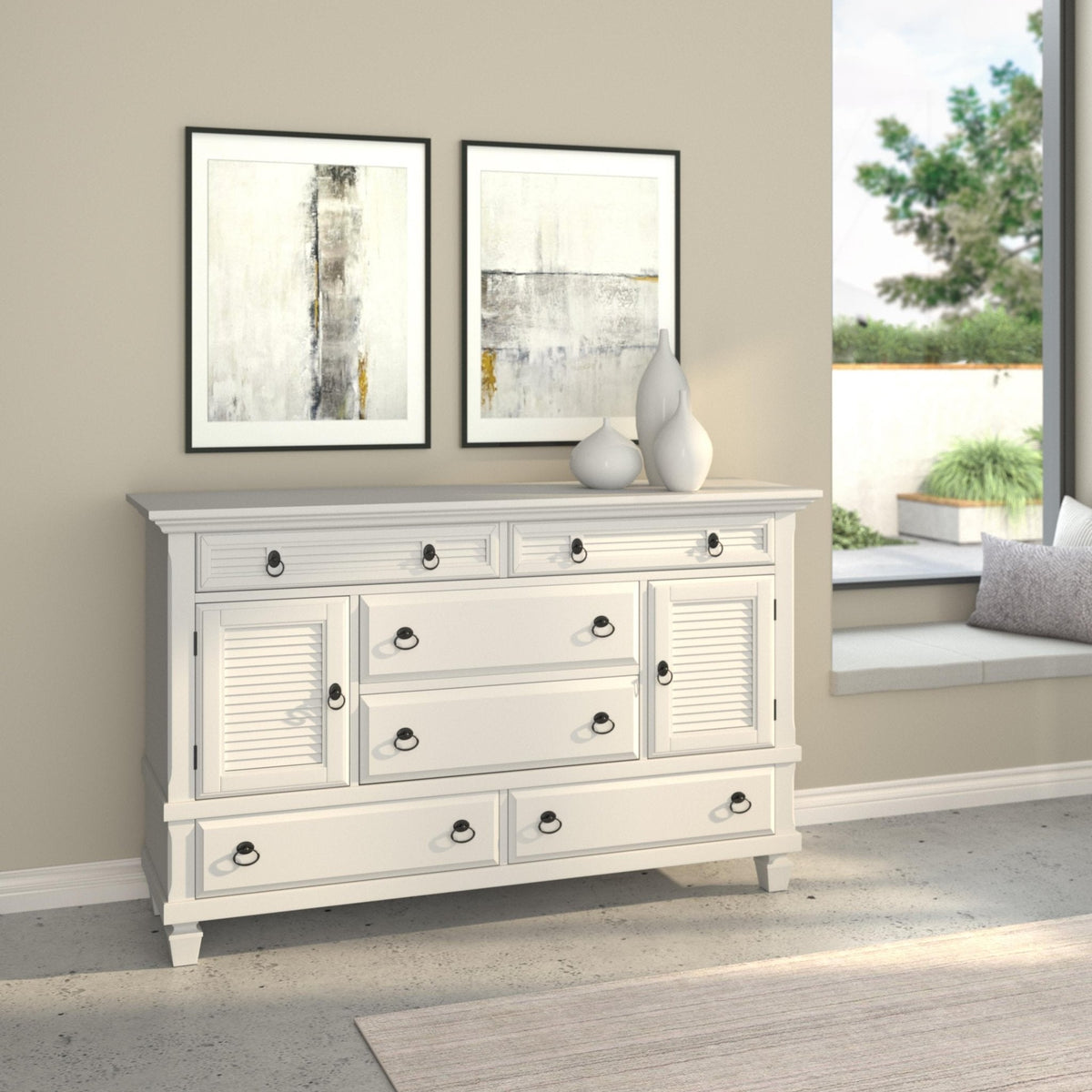 Winchester 6 Drawer Dresser with 2 Cabinets, White