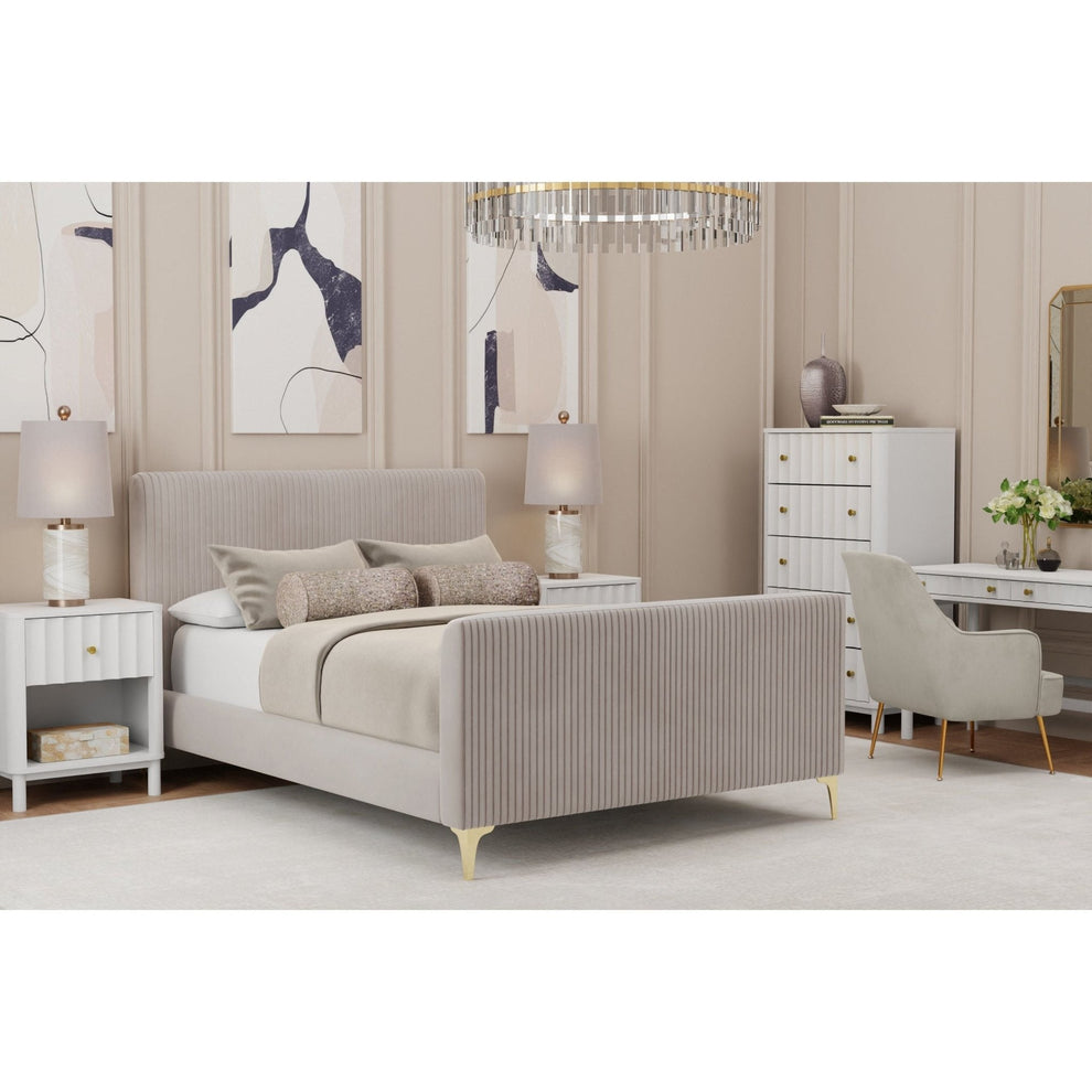 Zaldy California King Platform Bed, Light Grey with Gold Legs